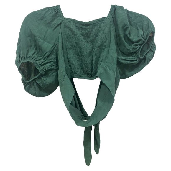 WILD FABLE Women's Crop Off-The-Shoulder Balloon Sleeve Green Top XS NEW NWT - Picture 2 of 7